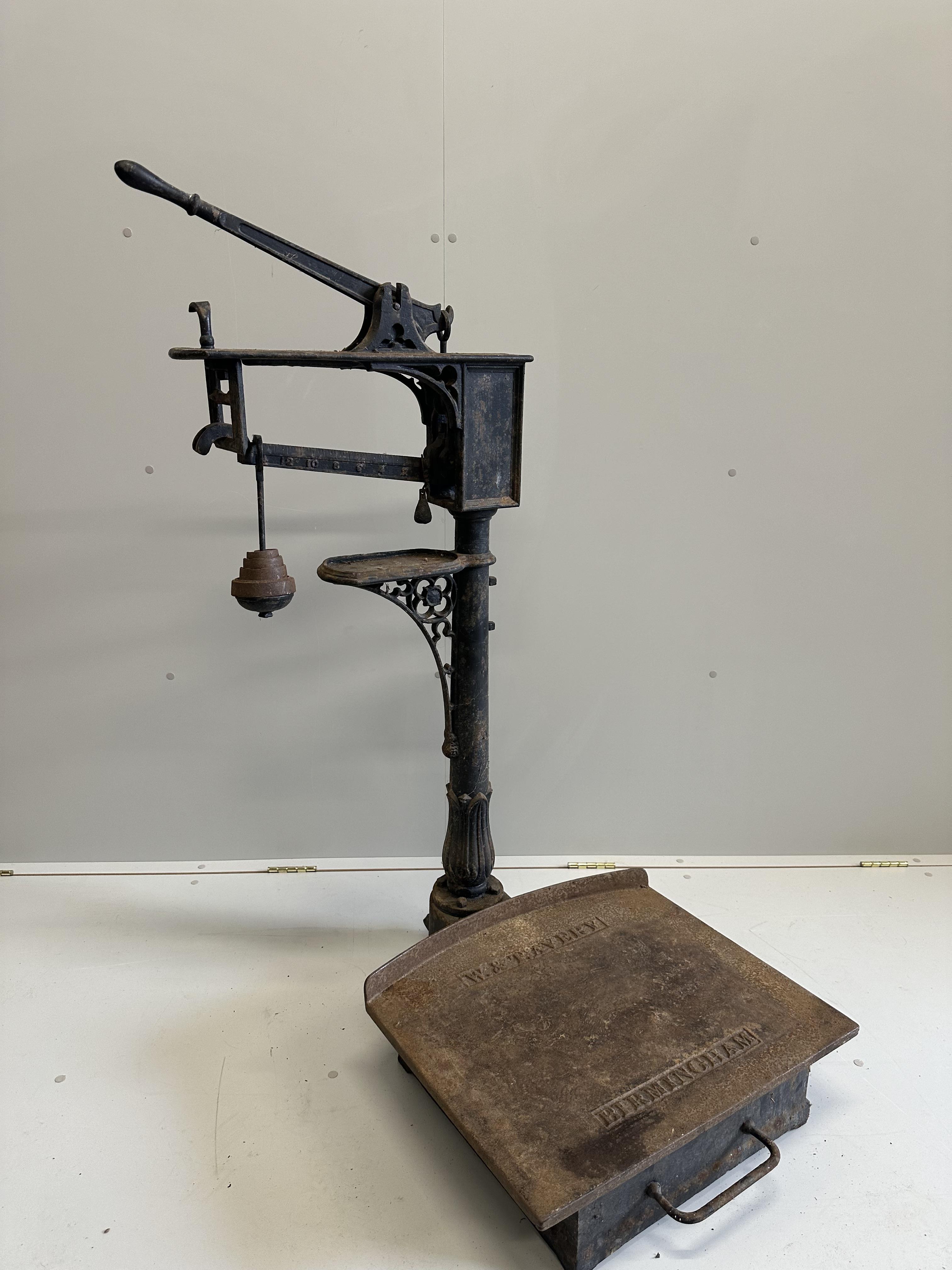 A set of Victorian cast iron Avery sack scales, height 134cm